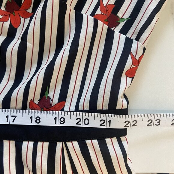 ELOQUII Black White Striped Red Floral Boho Midi Dress Sz 22 Cottagecore Ruffle - Picture 15 of 16